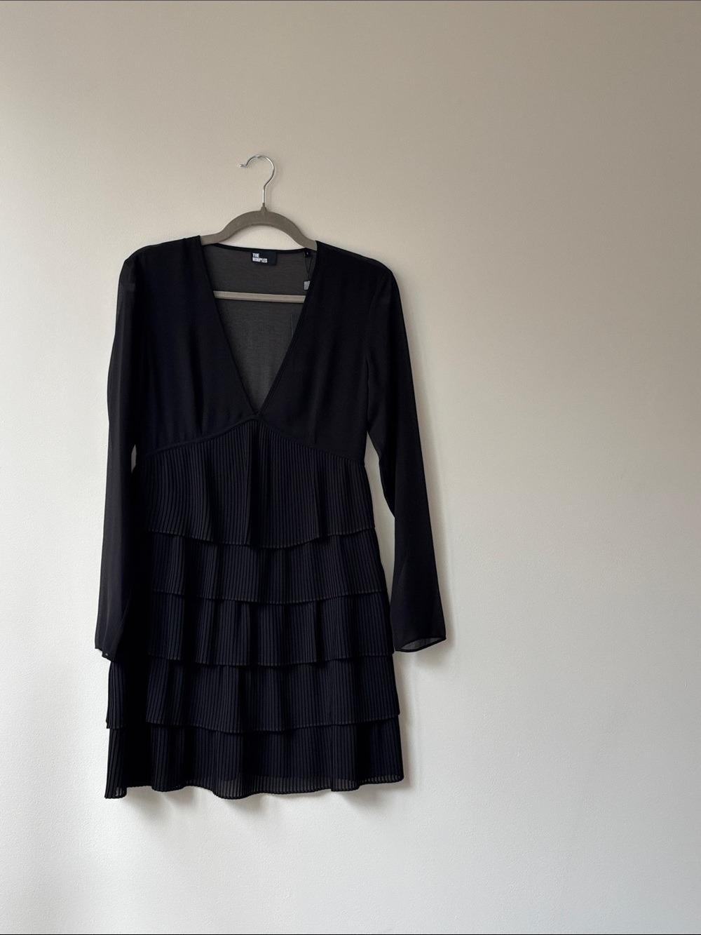 The Kooples Black V-Neck Long Sleeve Tiered Dress